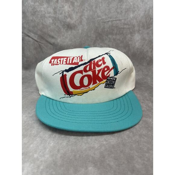 Vintage 90s Diet Coke Hat Snap Back Taste It All - Picture 1 of 6